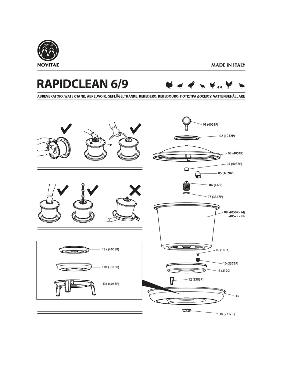 Novital Adapatoare Pasari Rapid Clean 9 L