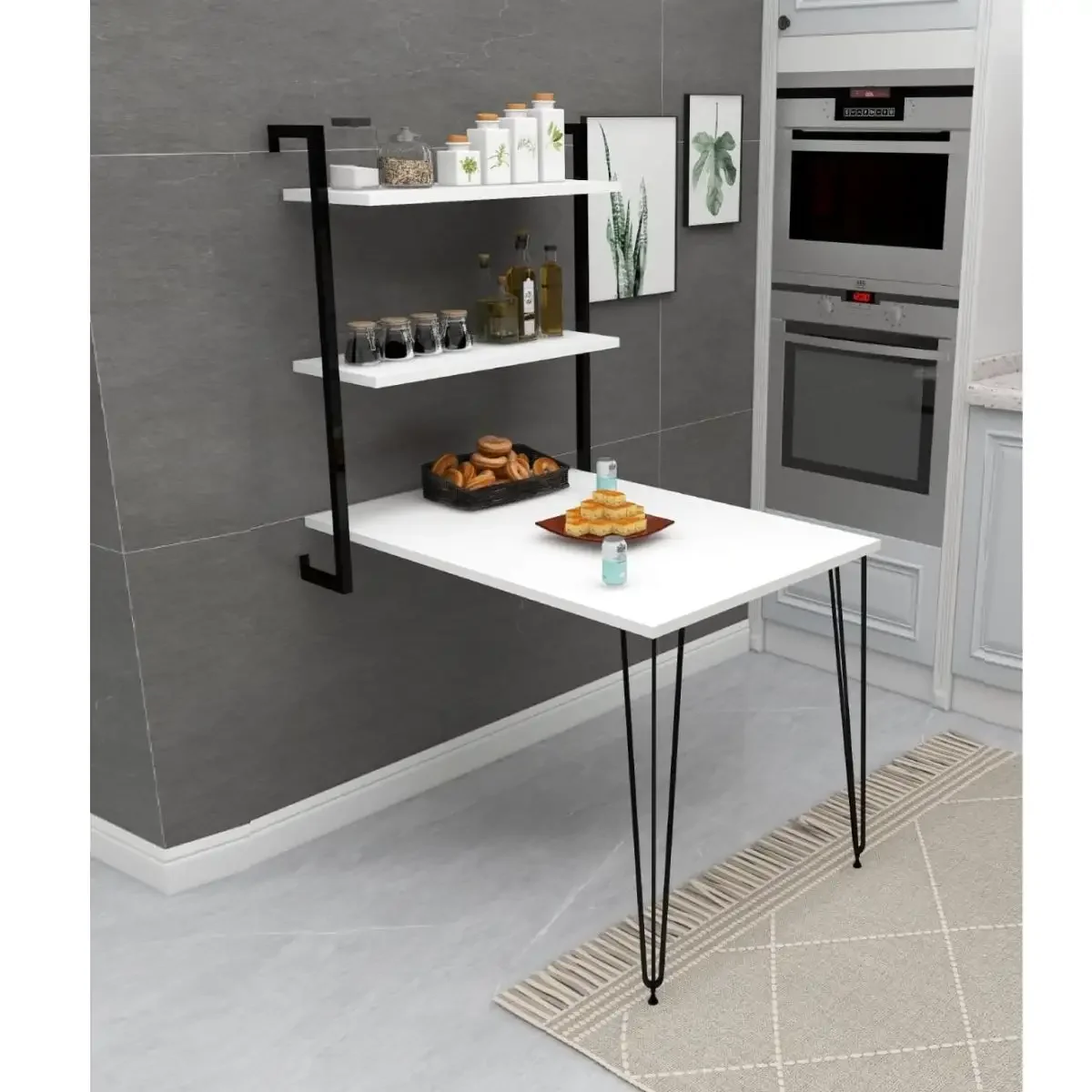 Masa cu Biblioteca, Homs Serie 630, 90 x 45 cm, Alb/Negru, 40083