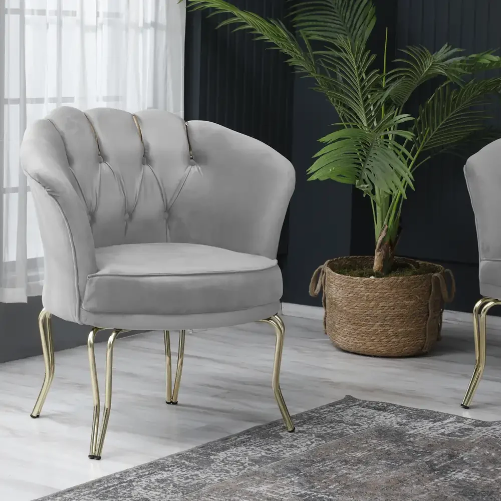 Fotoliu Viena, Scaun, Gri-Auriu, Picioare Metal Auriu, Homs