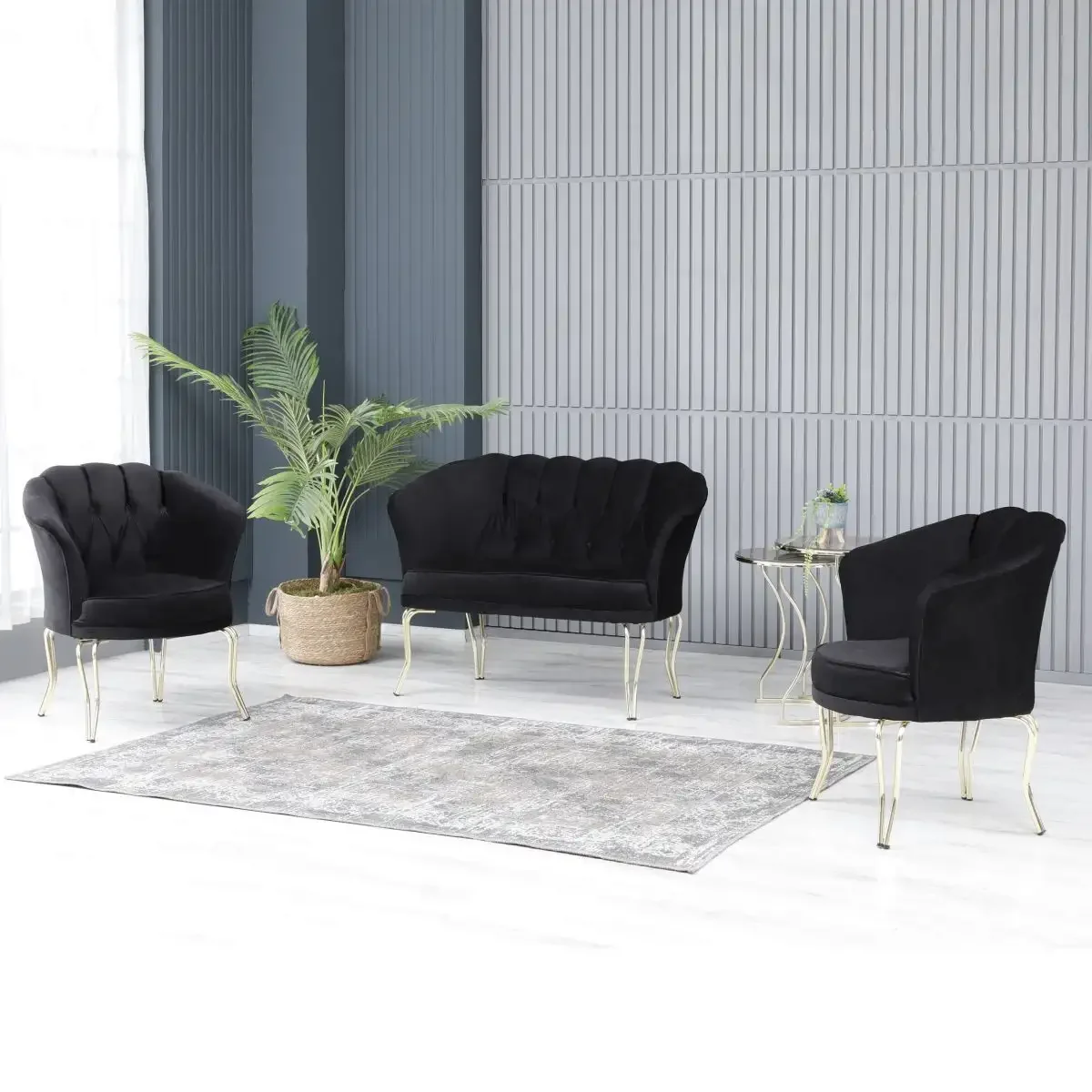 Set Canapea Viena 2+1+1Homs Textil Negru-Auriu, 30702