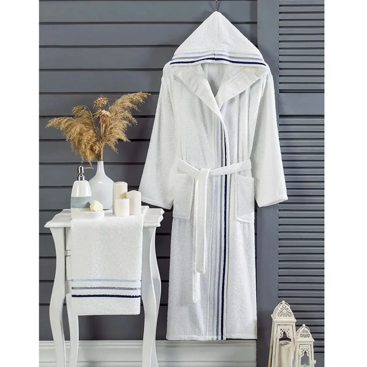 Set Halat cu Prosop Baie Cuplu Alb, Homs, Marime M, 50004