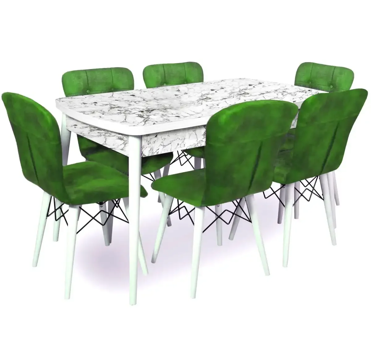 Set Masa Extensibila cu 6 Scaune Tapitate Homs Cristal Alb-Verde 170 x 80 cm