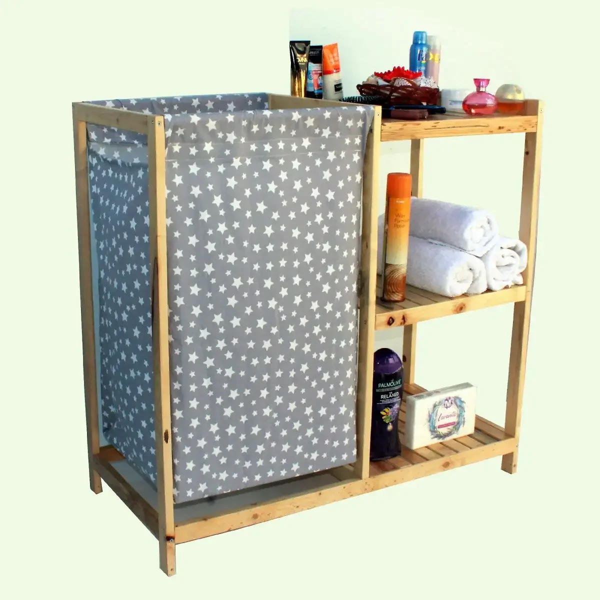 Cos de Rufe din Lemn cu 1 Compartimente Textil Homs 44 x 90 x 90 cm