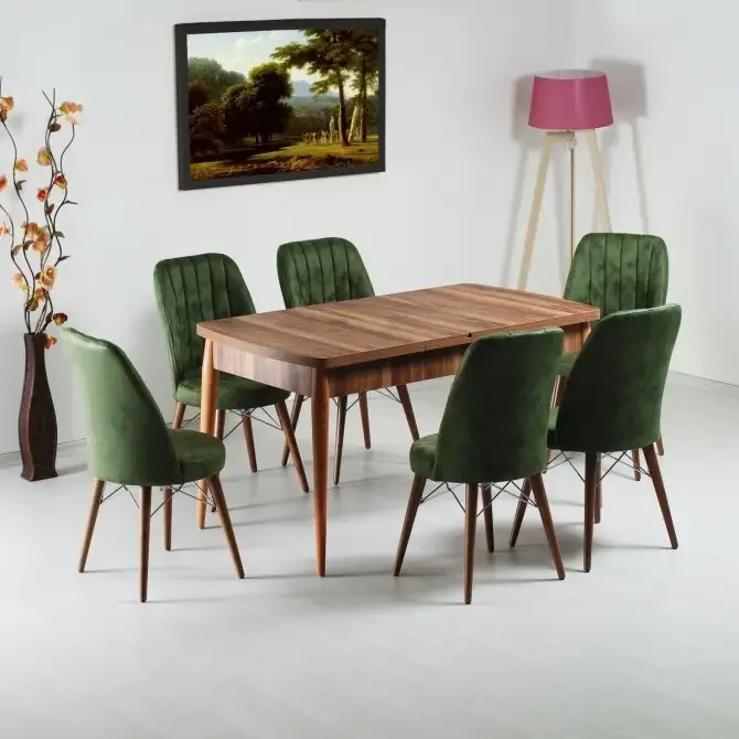 Set Masa Extensibila Cu 6 Scaune Tapitate Homs Cargold 250-30050 Nuc-VERDE, 170 x 80 cm