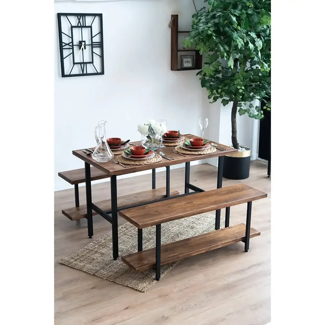 Masa + 2 Bancheta Metal, Lemn, Homs, 120 x 70 x 75 cm, Seria A620, 30322