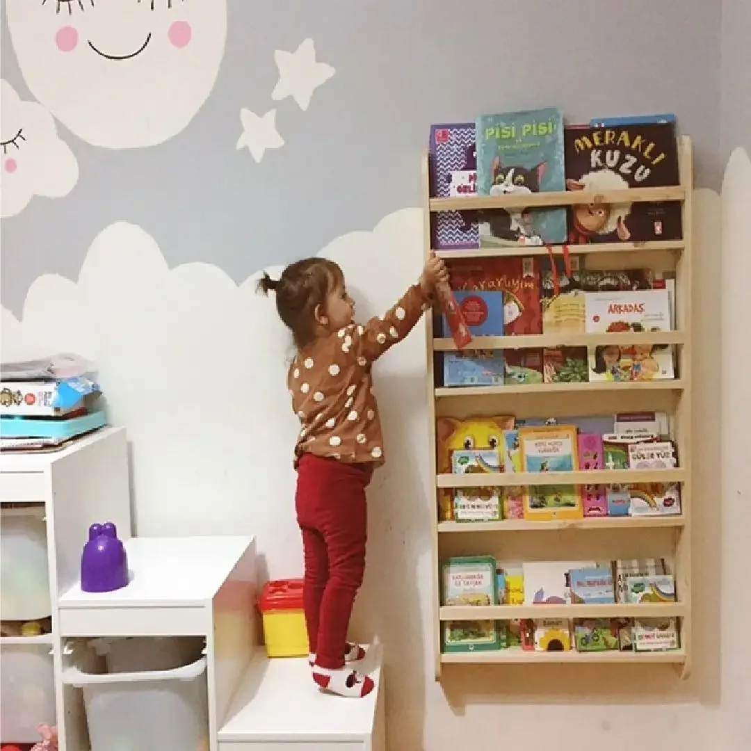 Raft Organizator Cărți și Caiete 100×49×7.5 cm – Lemn Natur, Ori A-620