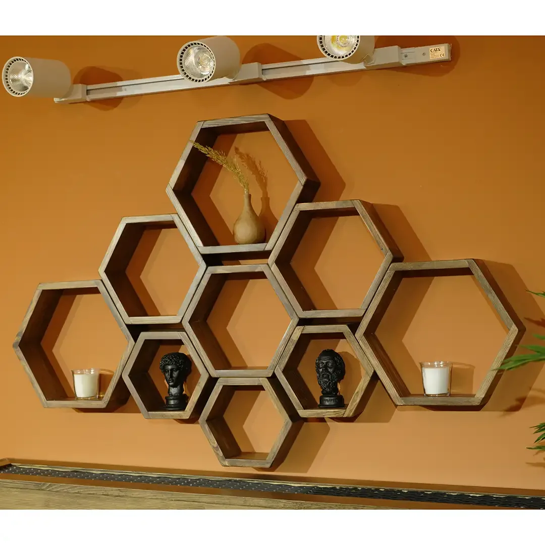 Set 9 Rafturi Perete Hexa Homs, Seia A620, Lemn Natur, 30325