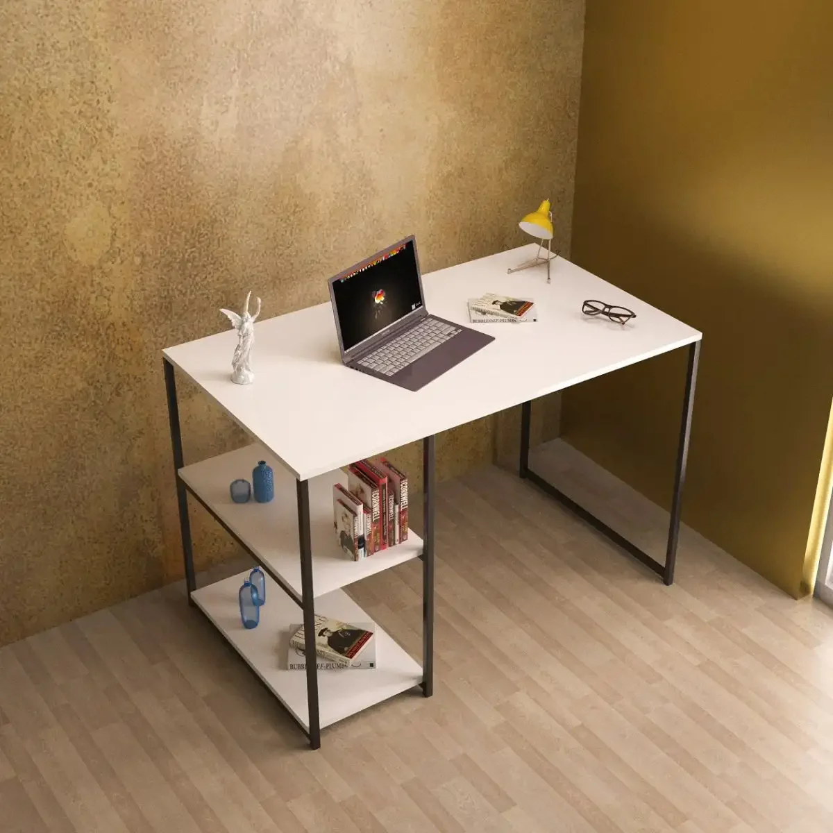 Birou cu Rafturi Metal Colbin Alb Homs, 120x70x60 cm, 20391