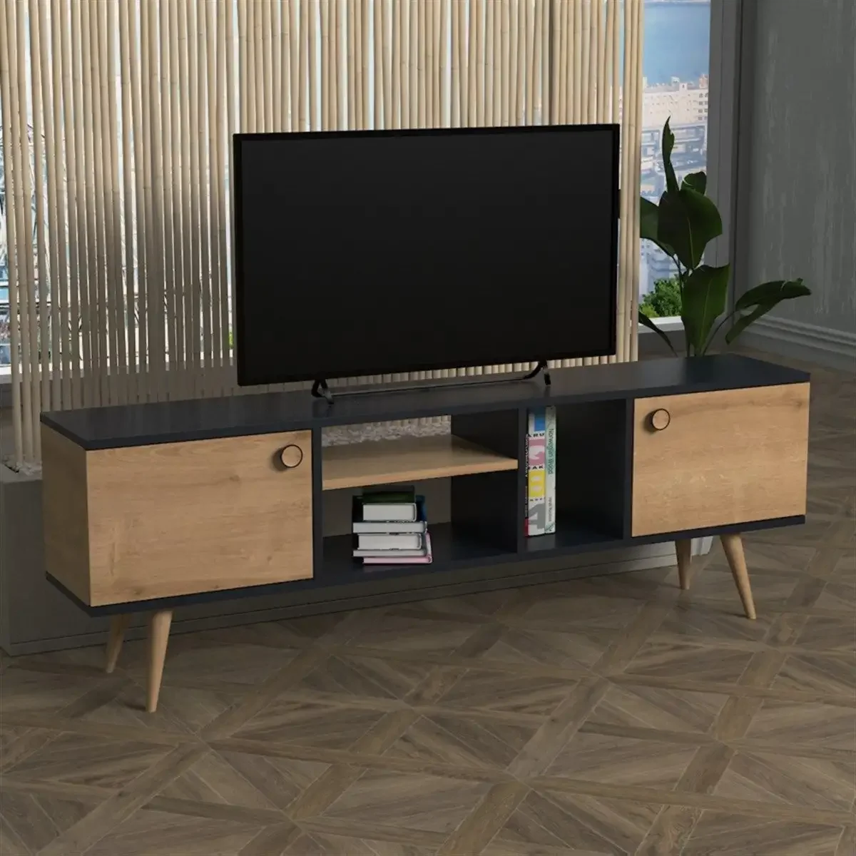 Comoda TV Ewo Homs 160 cm Stejar Gri