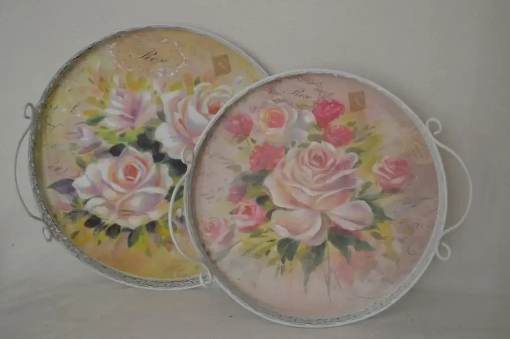 Set 2 Tavi Servire Metal Flor Homs 39 x 34 x 9 cm