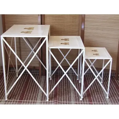 Set 3 Masute Matal Talia Homs 3 Buc, Alb, Angel