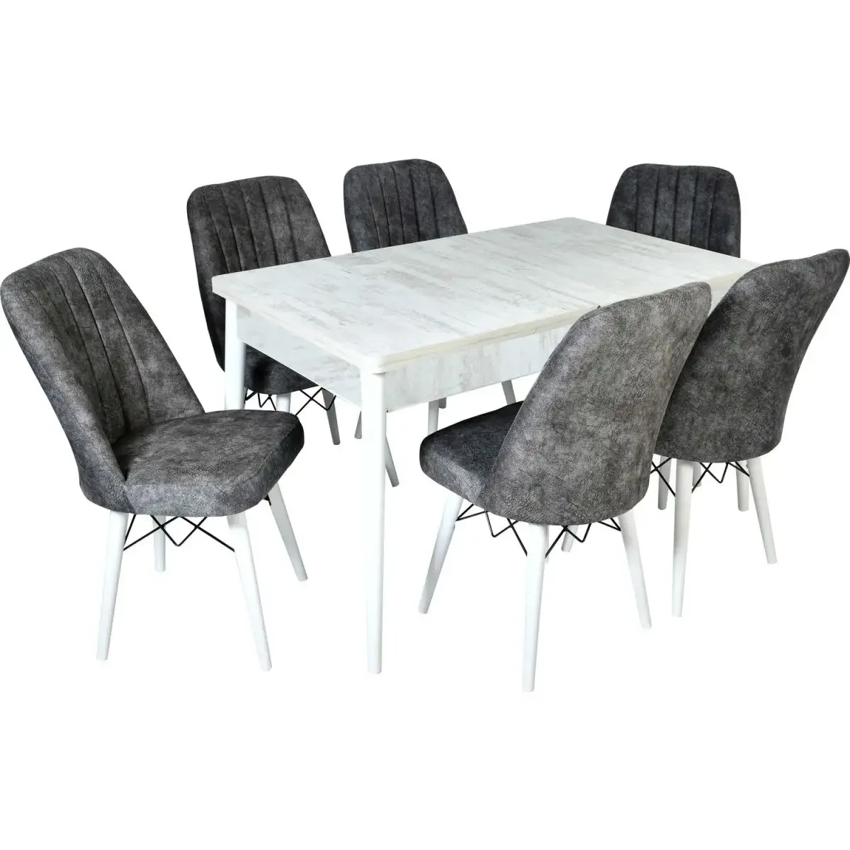 Set Masa Extensibila cu 6 Scaune Tapitate Homs Cargold 250-30600 Bej-Gri 170 x 80 cm