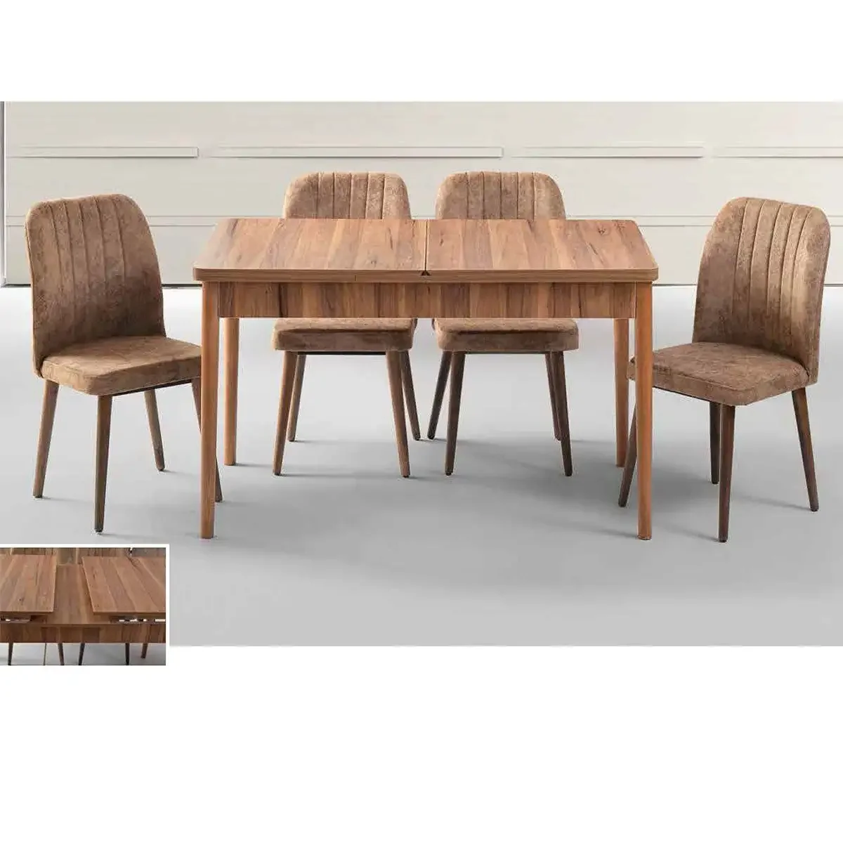 Set Masa Extensibila cu 4 Scaune Tapitate Homs Cargold 250-30049 Nuc-Maro 170 x 80 cm