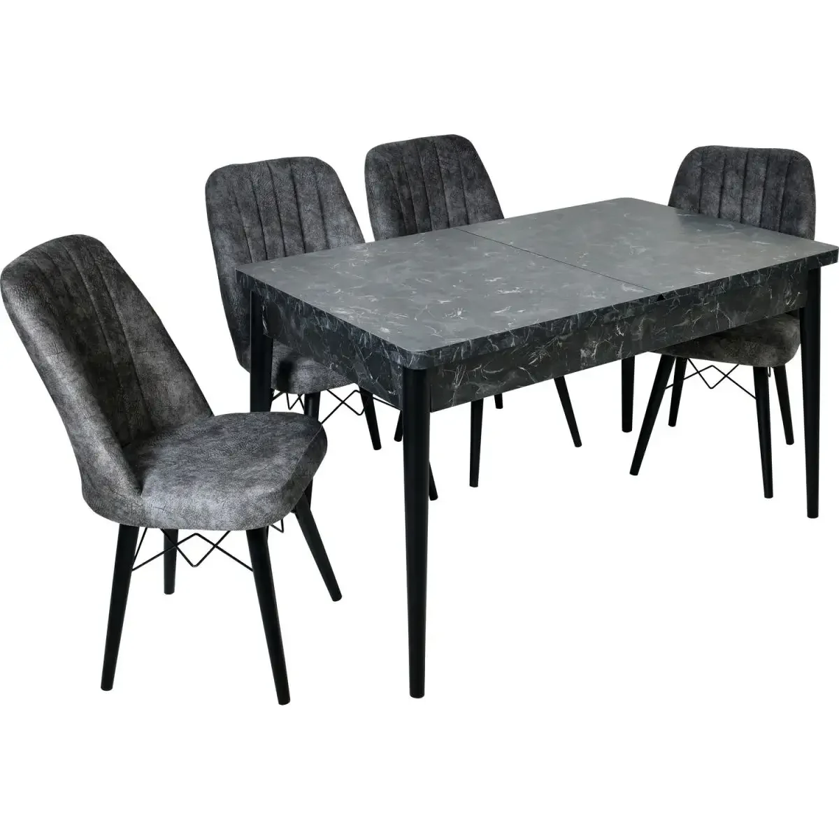 Set Masa Extensibila cu 4 Scaune Tapitate Homs Cargold 250-30051 Negru-Gri 170 x 80 cm