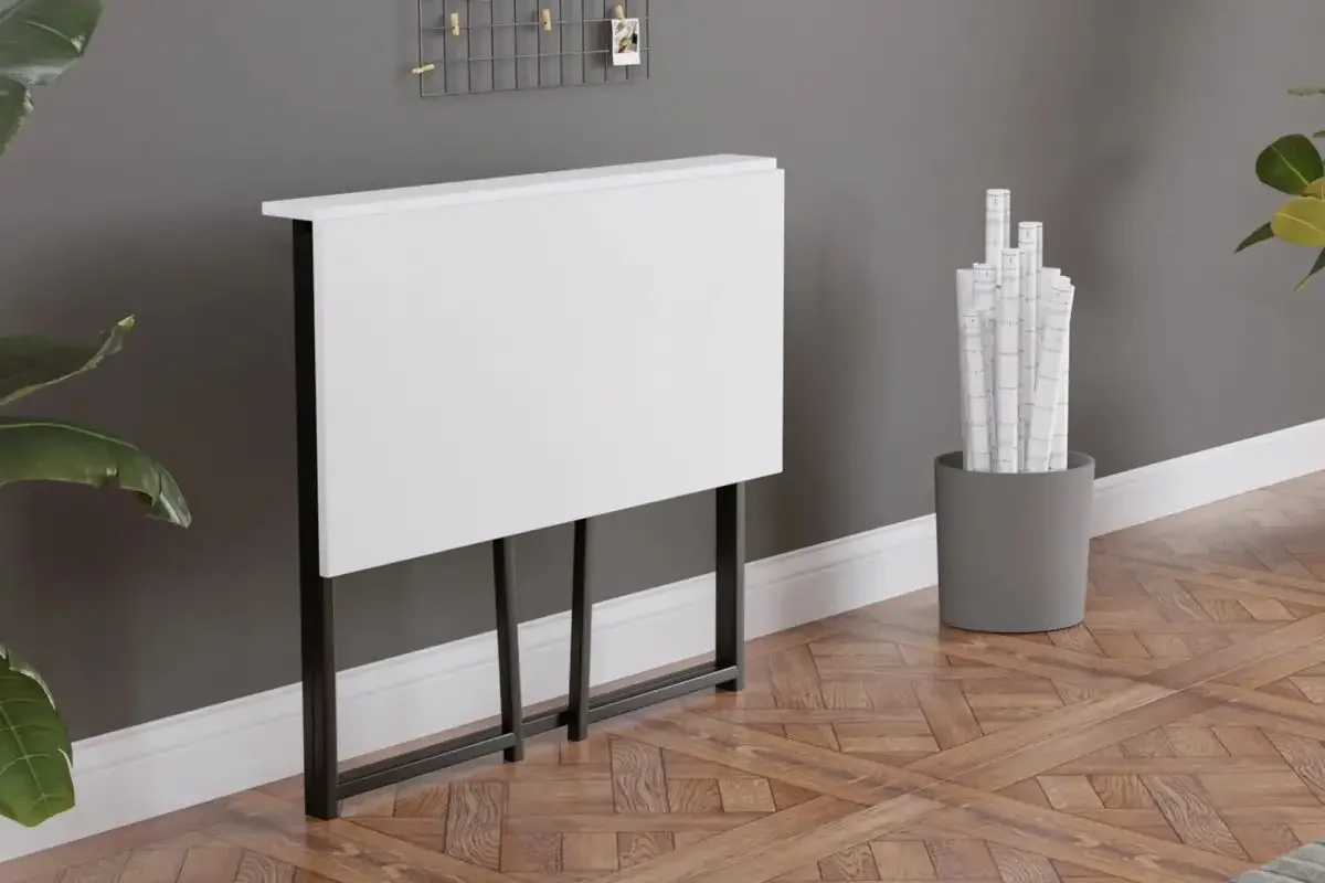 Birou Pliabil cu Cadru Metalic Util Homs 80 x 50 x 75 cm, Alb-Negru