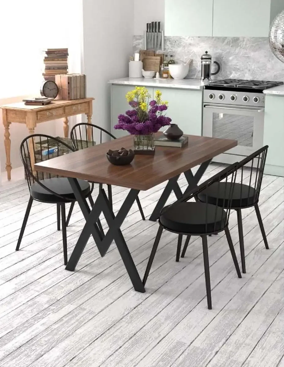 Set Masa cu 4 Scaune Bucatarie, Nuc, 120x80x75 cm, 30411SET