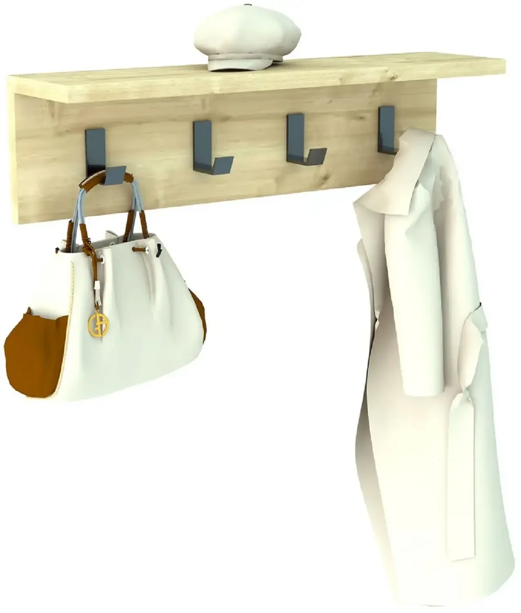 Cuier cu 4 Agatatori si Polita, Anatolya Homs, 60 x 16 x 15 cm, Stejar