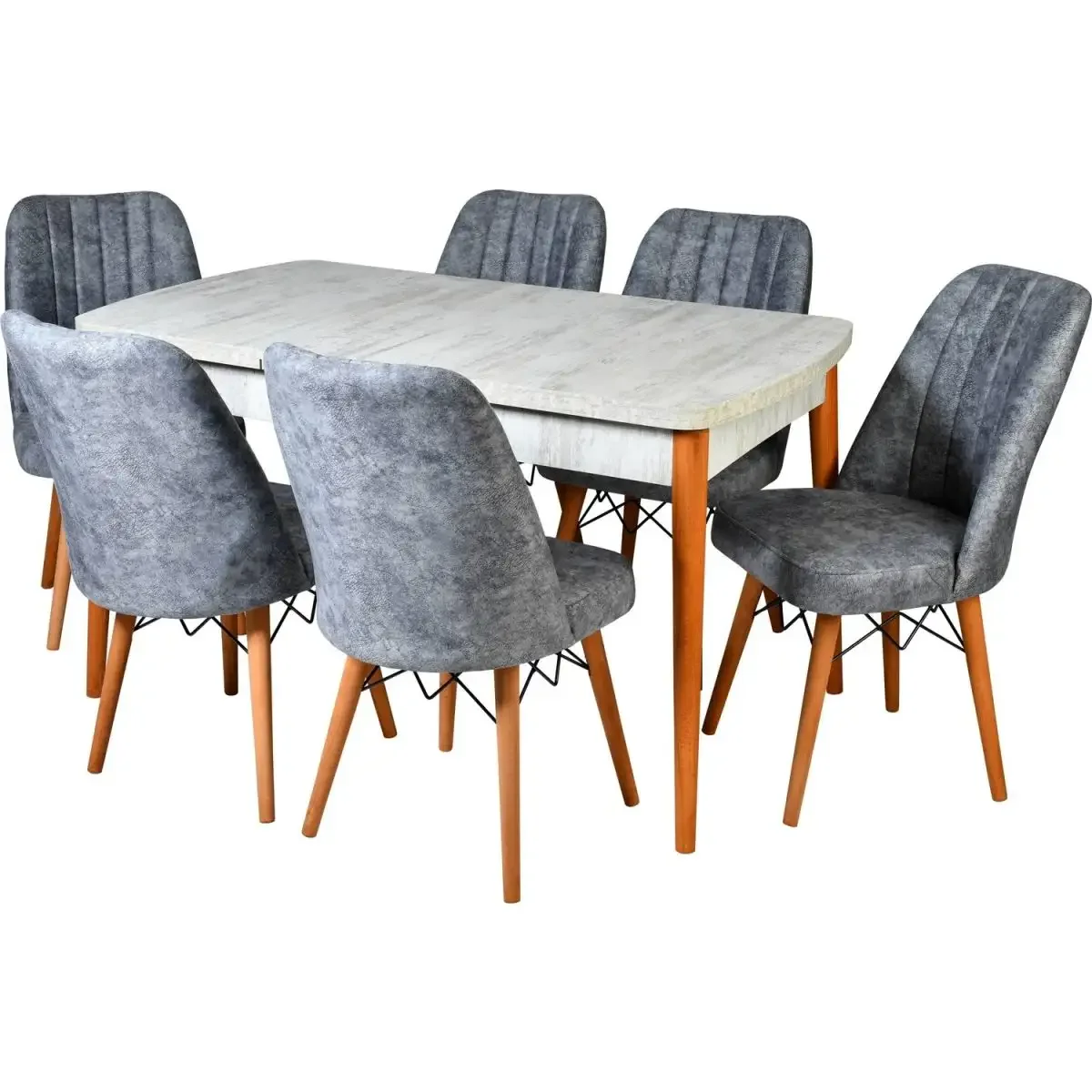 Set Masa Extensibila cu 6 Scaune Tapitate Homs Cargold 250-30048 Bej-Gri 170 x 80 cm