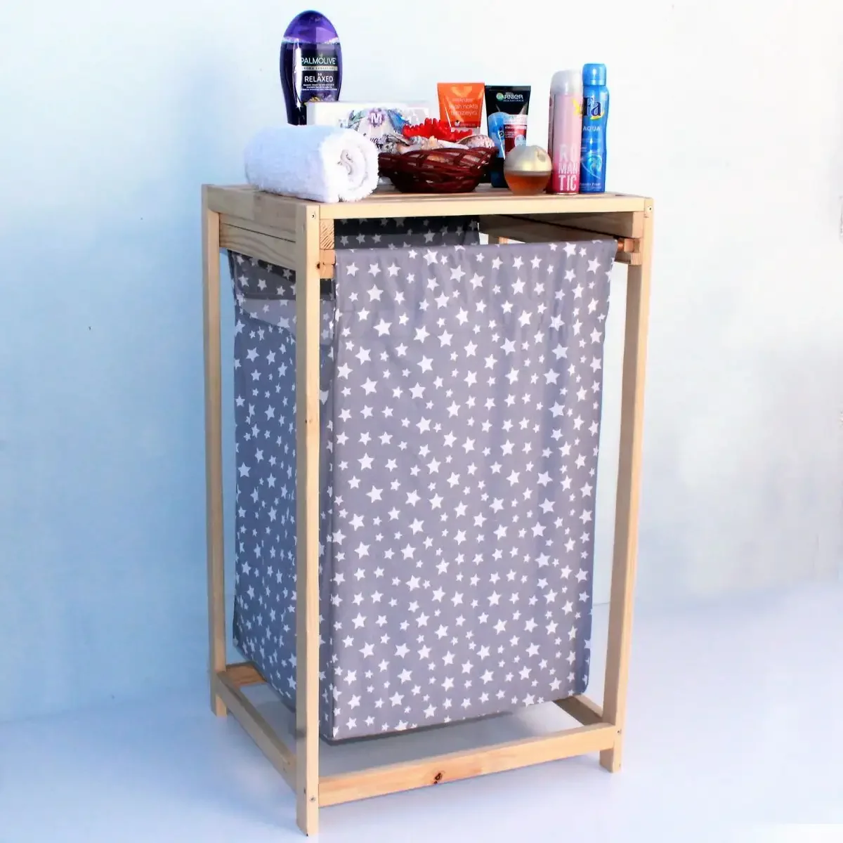 Cos de Rufe din Lemn cu un Compariment Textil Homs 50 x 44 x 85 cm