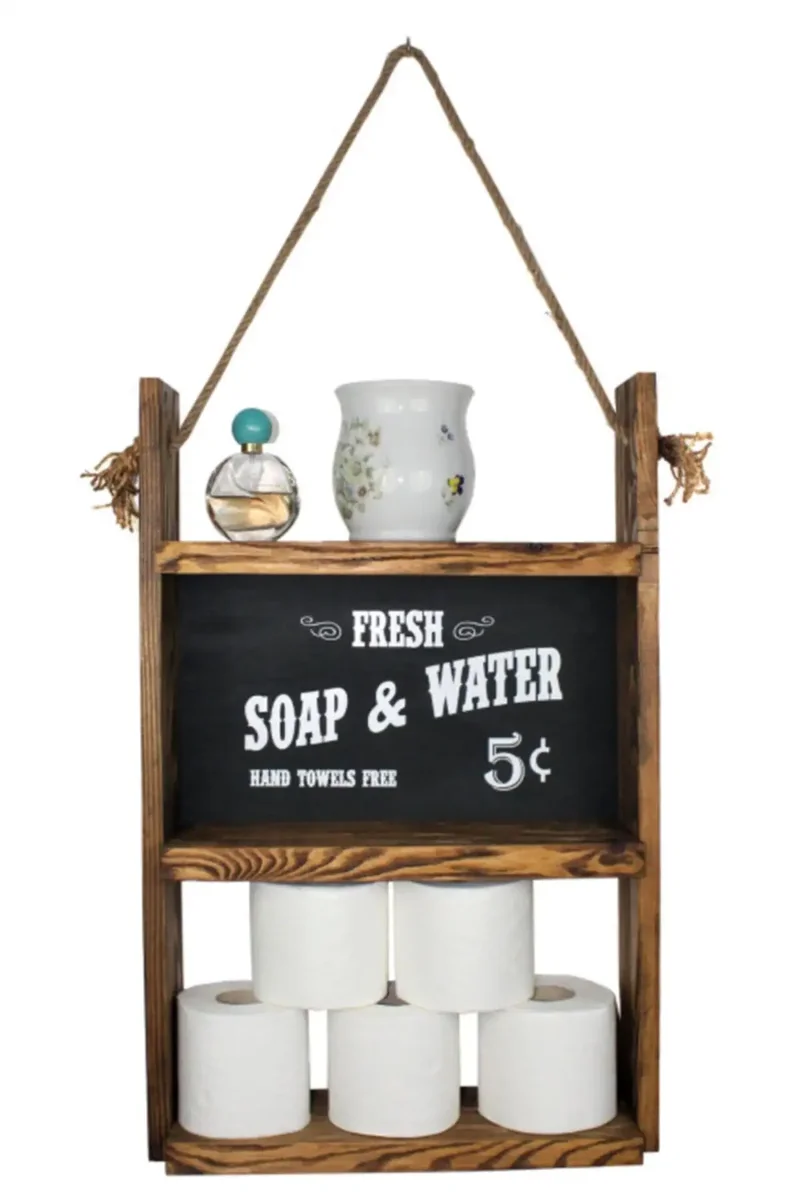 Raft din Lemn cu Sfoara Rustic Homs, 60 x 40 x 13 cm, Maro