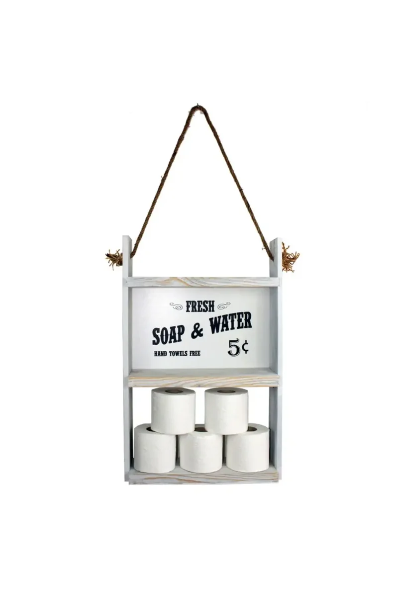 Raft din Lemn cu Sfoara Farmhouse Homs, 60 x 40 x 13 cm, Alb Antic