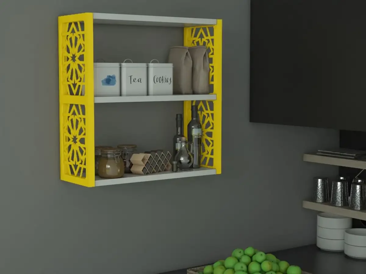 Raft de Perete din PAL/PPE, Lulu Homs, Alb-Galben, 50 x 45 x 20 cm