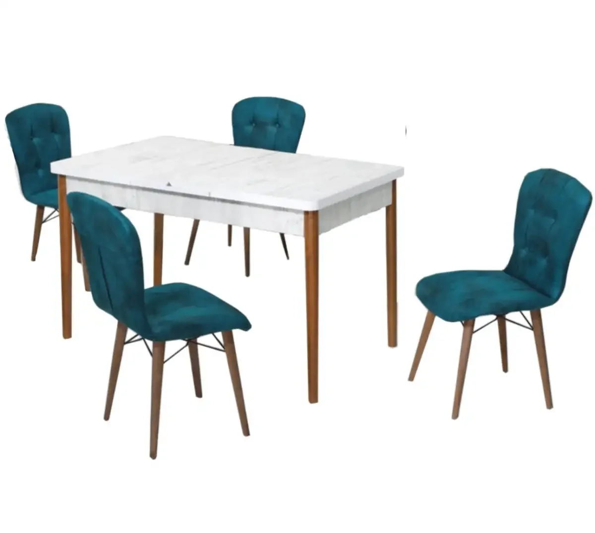 Set Masa Alba Extensibila cu 4 Scaune Tapitate Cobalt Blue Homs Picioare Lemn 110 x 70 cm