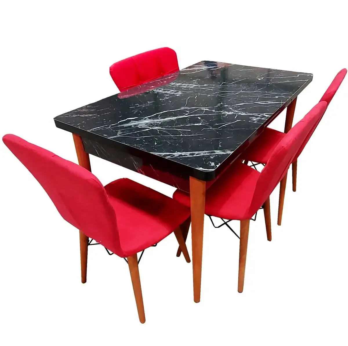 Set Masa Extensibila Cu 4 Scaune Tapitate Homs Cristal Negru-Rosu 110 x 70 cm
