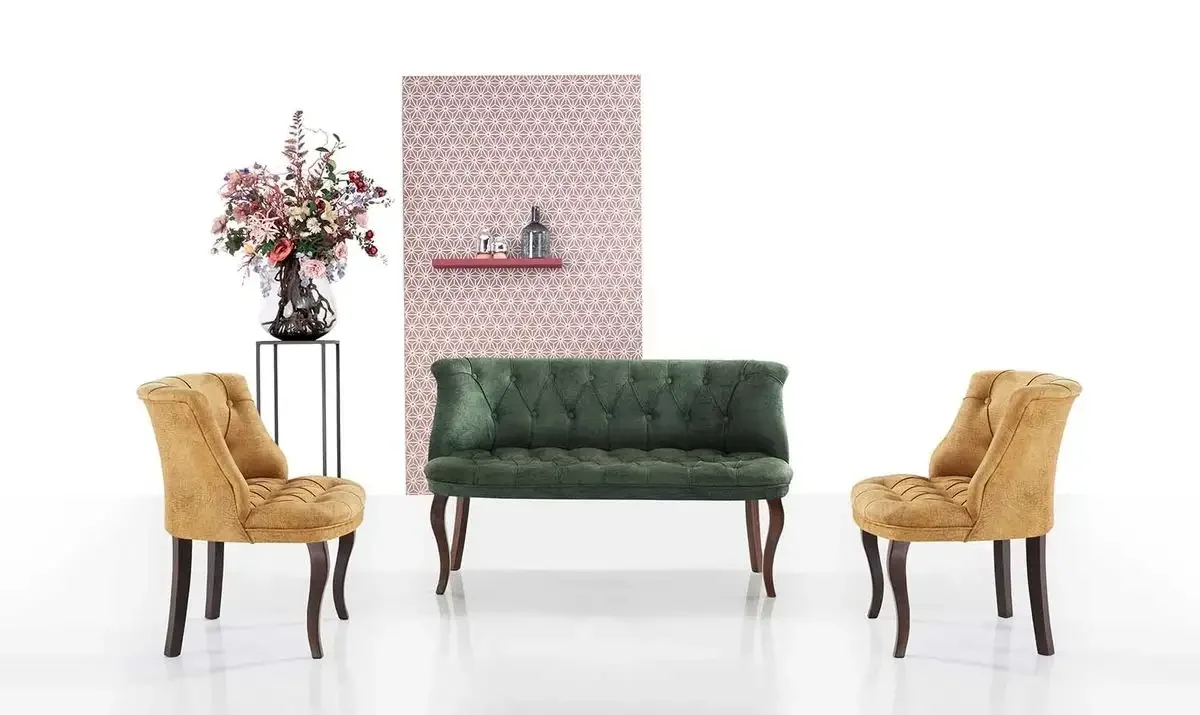 Set Canapea 2 Persoane Cu 2 Fotolii, Cafe Homs Verde Galben