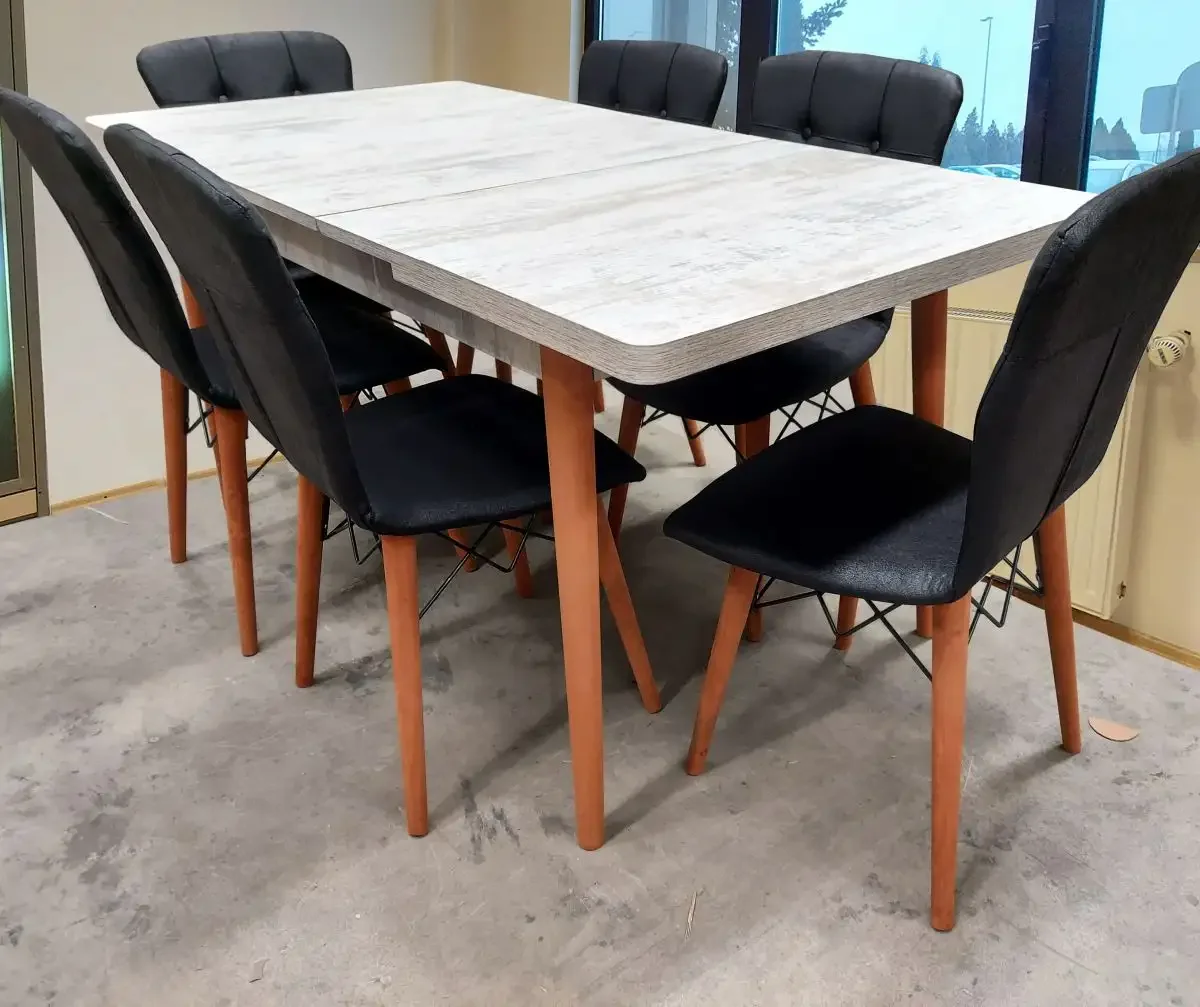 Set Masa Extensibila cu 6 Scaune Tapitate Homs Cristal Alb-Negru 170 x 80 cm