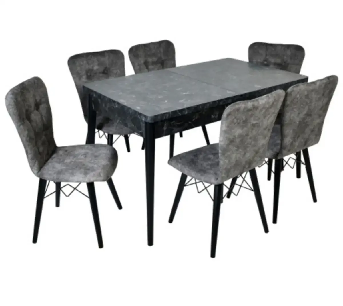 Set Masa Extensibila Cu 6 Scaune Tapitate Homs Cristal Negru-Gri 170 x 80 cm