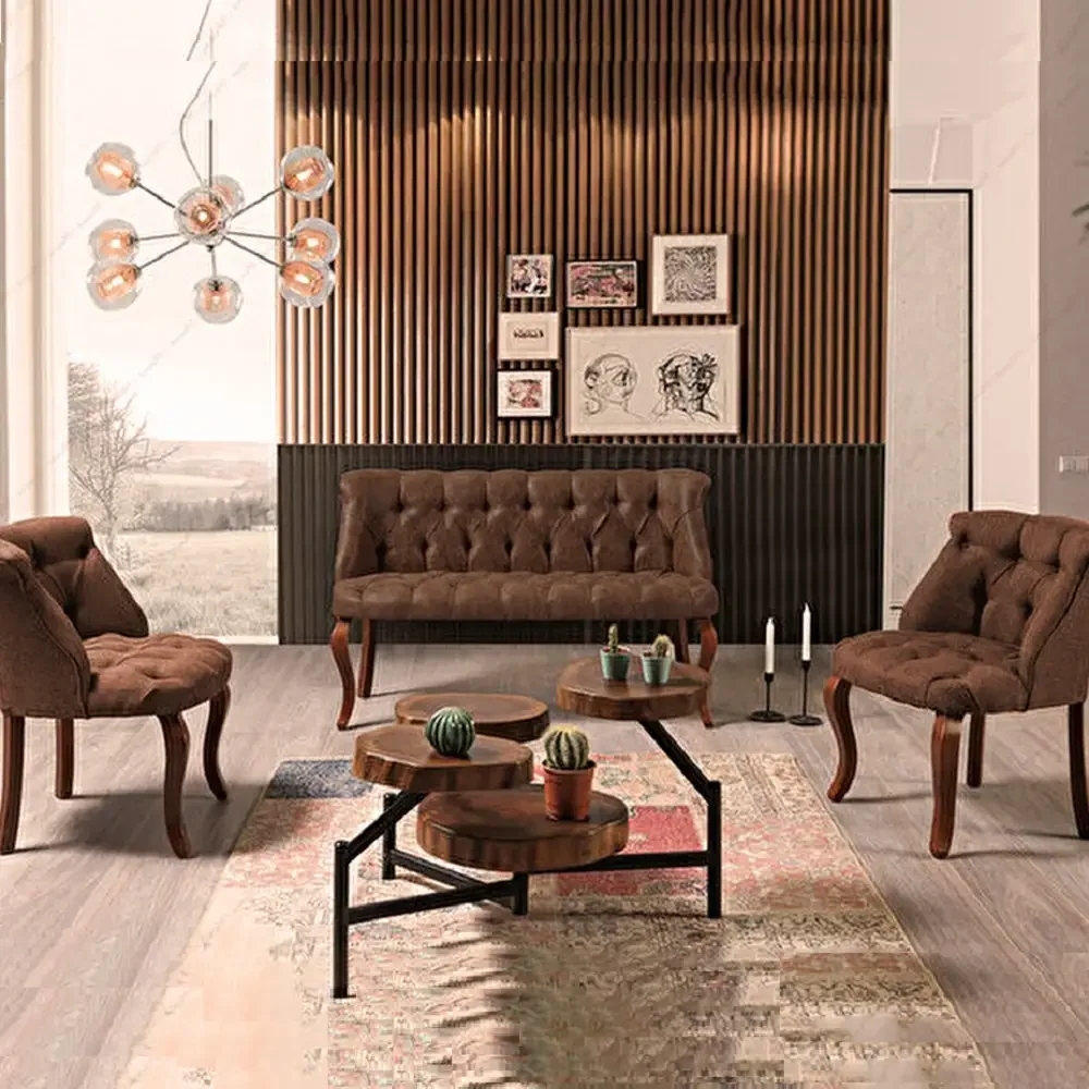 Set Canapea 2 Persoane Cu 2 Fotolii, Cafe Homs Maro