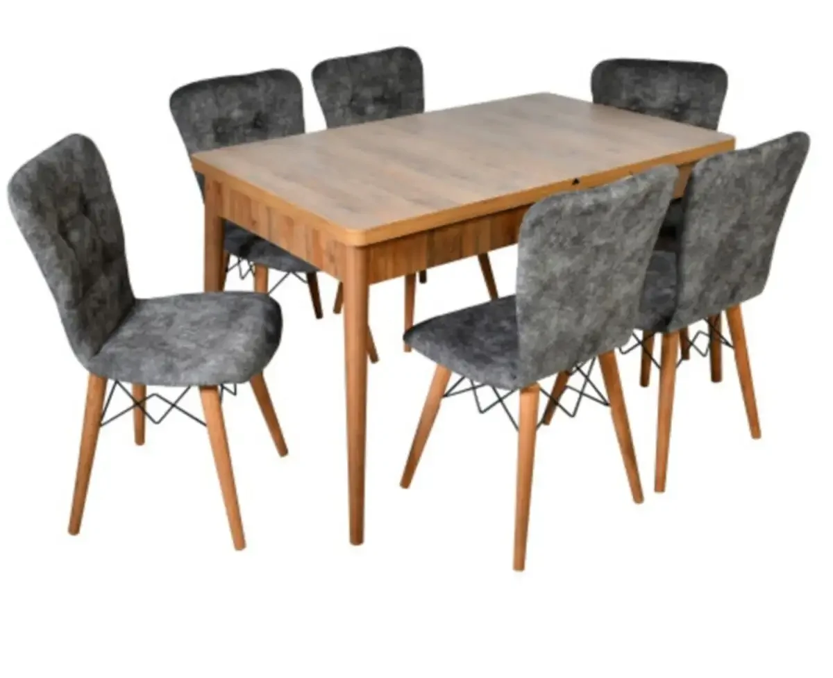 Set Masa Extensibila Cu 6 Scaune Tapitate Homs Nuc-Gri 170 x 80 cm