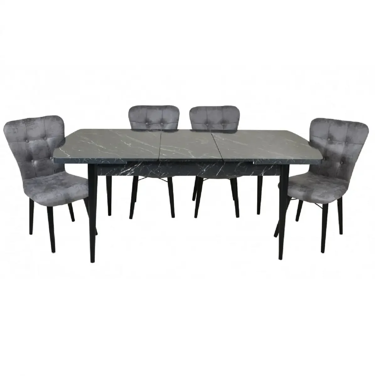 Set Masa Extensibila Cu 4 Scaune Tapitate Homs Marmorat Negru 170 x 80 cm