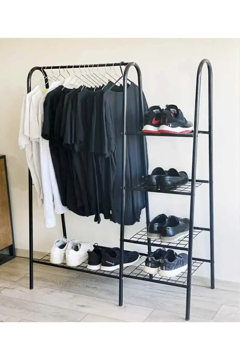 Stand Suport Umerase Si Pantofi, Garderob Homs, Metal, Negru