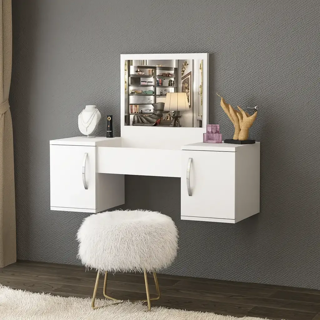 Masa Toaleta Suspendata cu Oglinda, Laura Homs, 100 x 376 x 723 mm, Alb