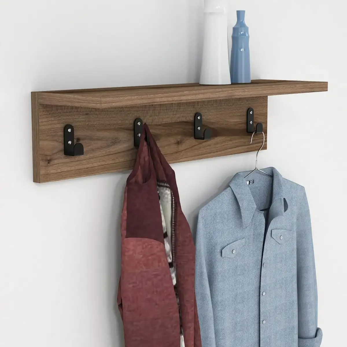 Cuier cu 4 Agatatori si Polită, Anatolya Homs, 60 x 16 x 15 cm, Nuc