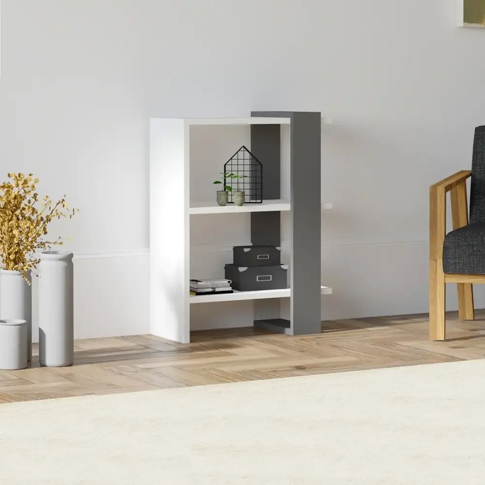 Biblioteca Fanny Culoare Alb si Antracit 70 cm