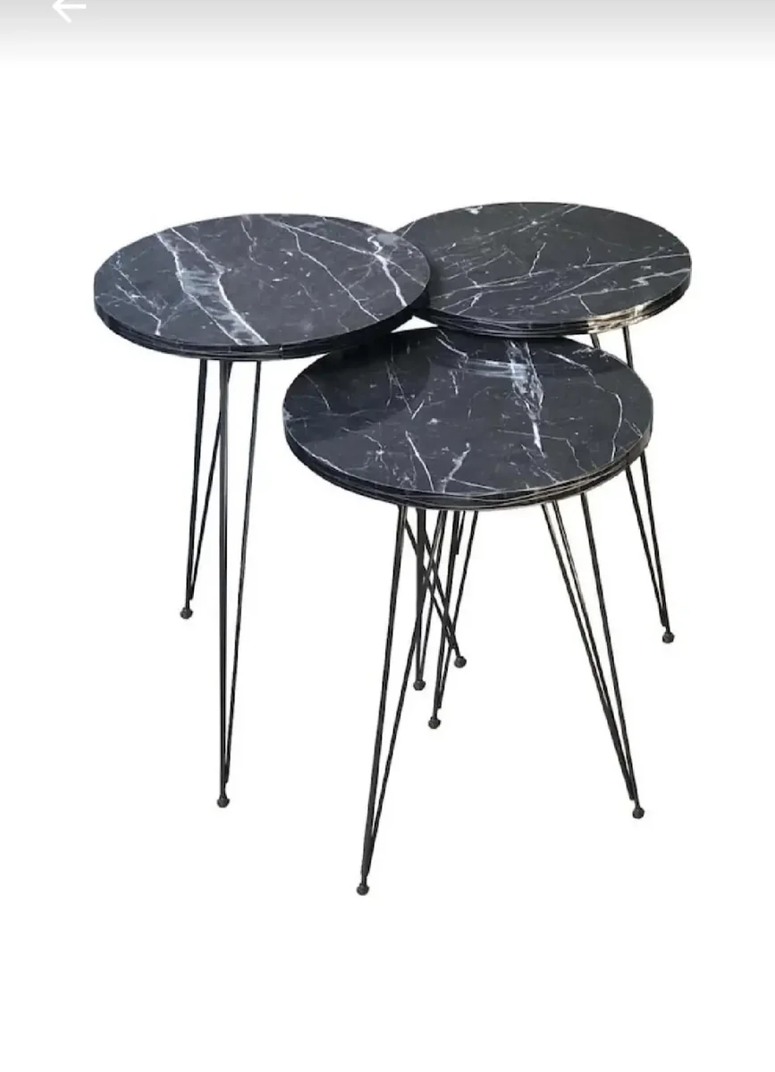 Set 3 Masute de Cafea, Letitia Homs, Negru, 30 x 30 x 40 cm, PAL/Metal