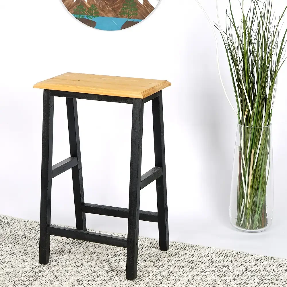 Scaun Bar, Taburet, William, din Lemn, Culoare Negru si Nuc, 70 cm