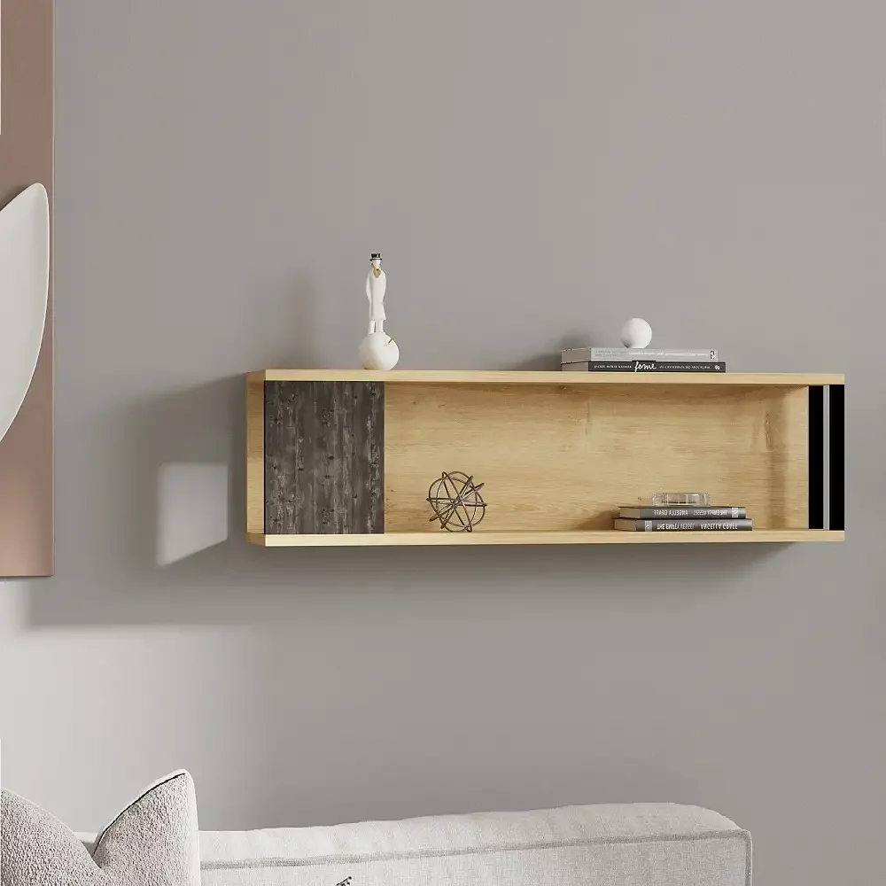 Raft de Perete Riva Culoare Stejar si Antracit 100 cm