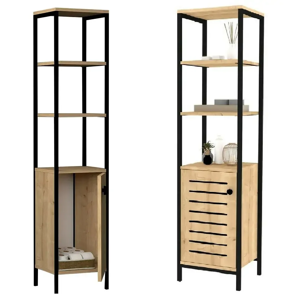 Dulap Baie Gala, Culoare Nuc Si Negru, 162 cm