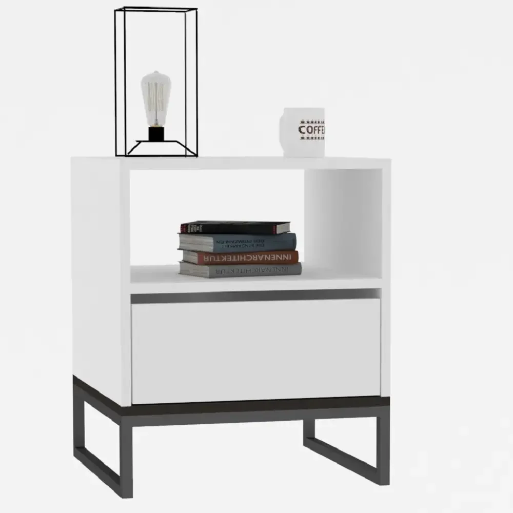 Noptiera Lida pentru Dormitor, Culoare Alb, 61 cm