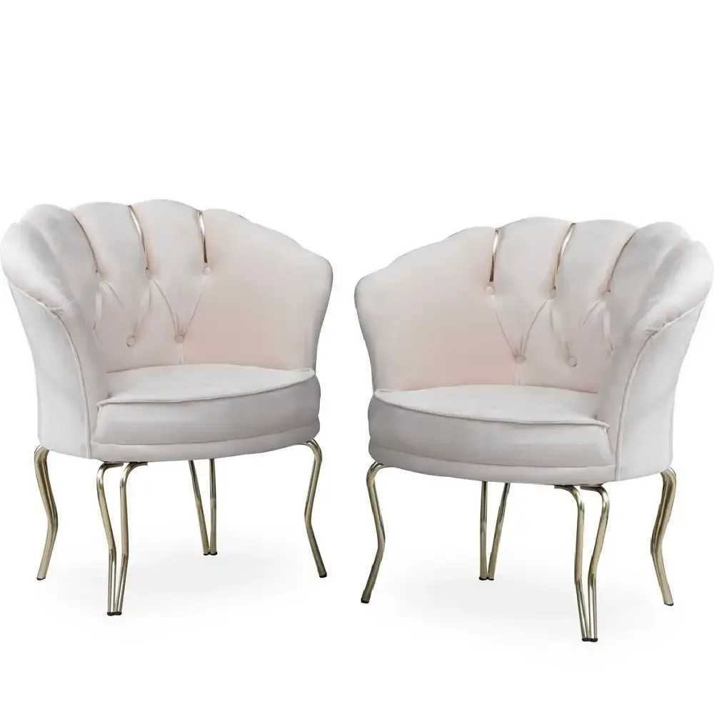 Set Fotolii Viena, 2 Buc Scaun, Bej-Auriu, Picioare Metal Auriu, Homs