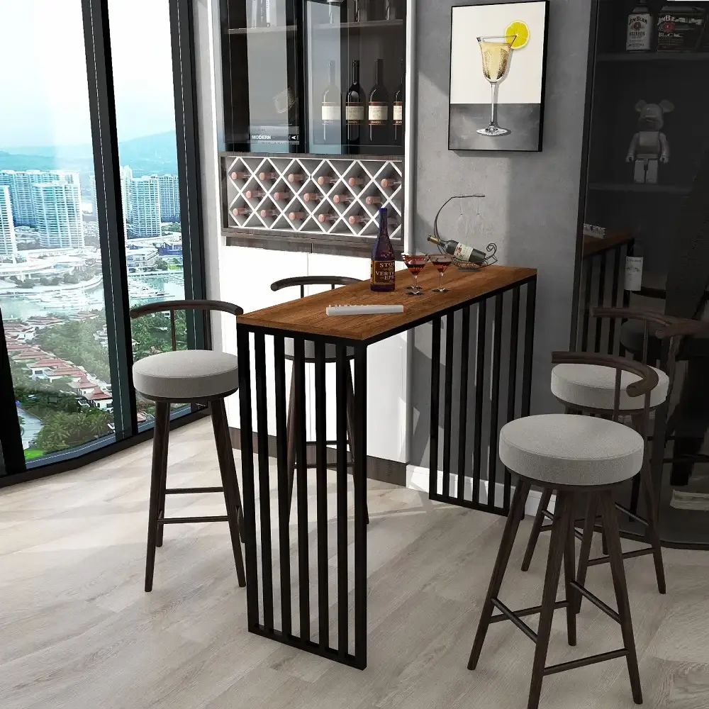 Masa Bucatarie, Tip Bar, Culoare Nuc Si Negru, 120 Cm