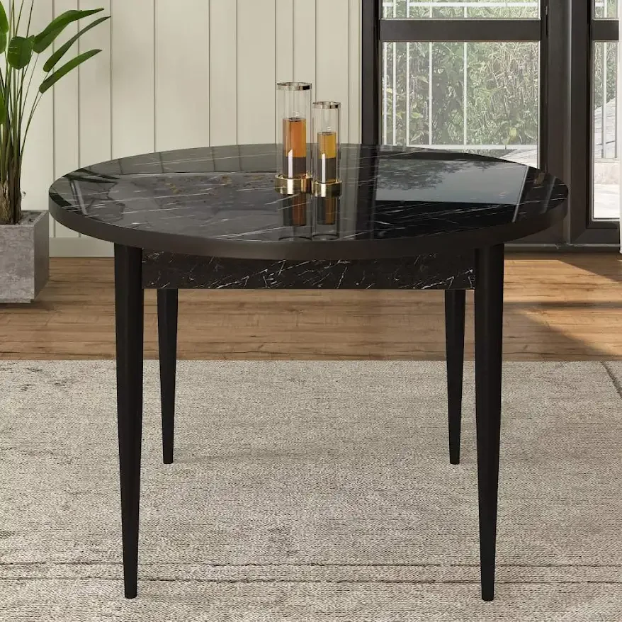 Masa Bucatarie Rotunda Brigitte, Culoare Negru, 90 cm