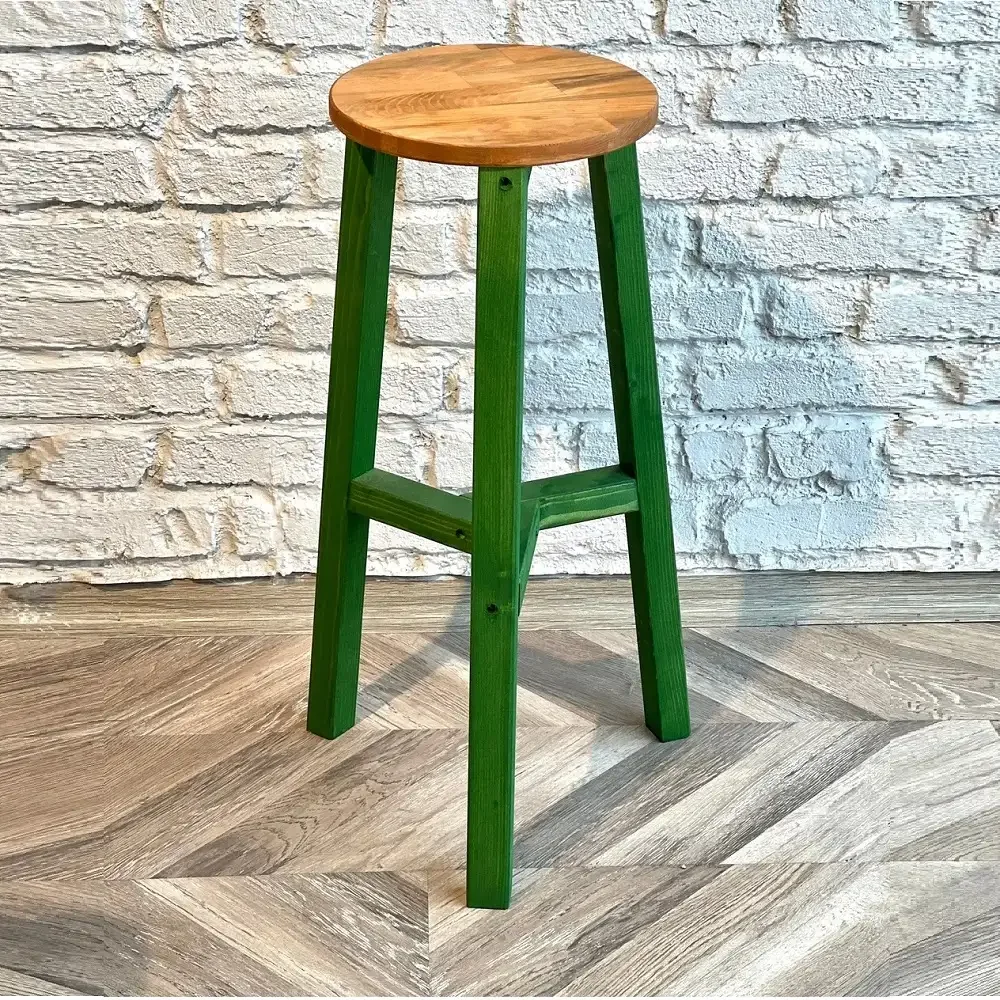 Scaun Bar Din Lemn Culoare Nuc Si Verde, Vinita, 70 cm