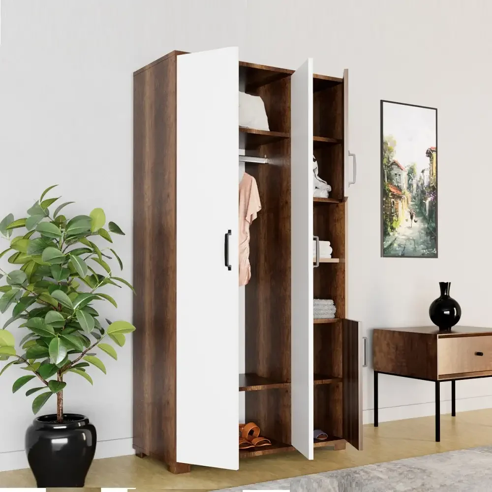 Dulap Homs 4 Usi, Alb Si Nuc, 170x90x40 cm