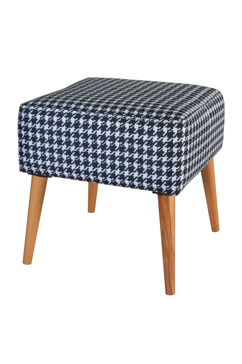 Taburet Patrat Imprimeu Pepit Valencia Homs, 42 x 45 x 42 cm Alb-Negru