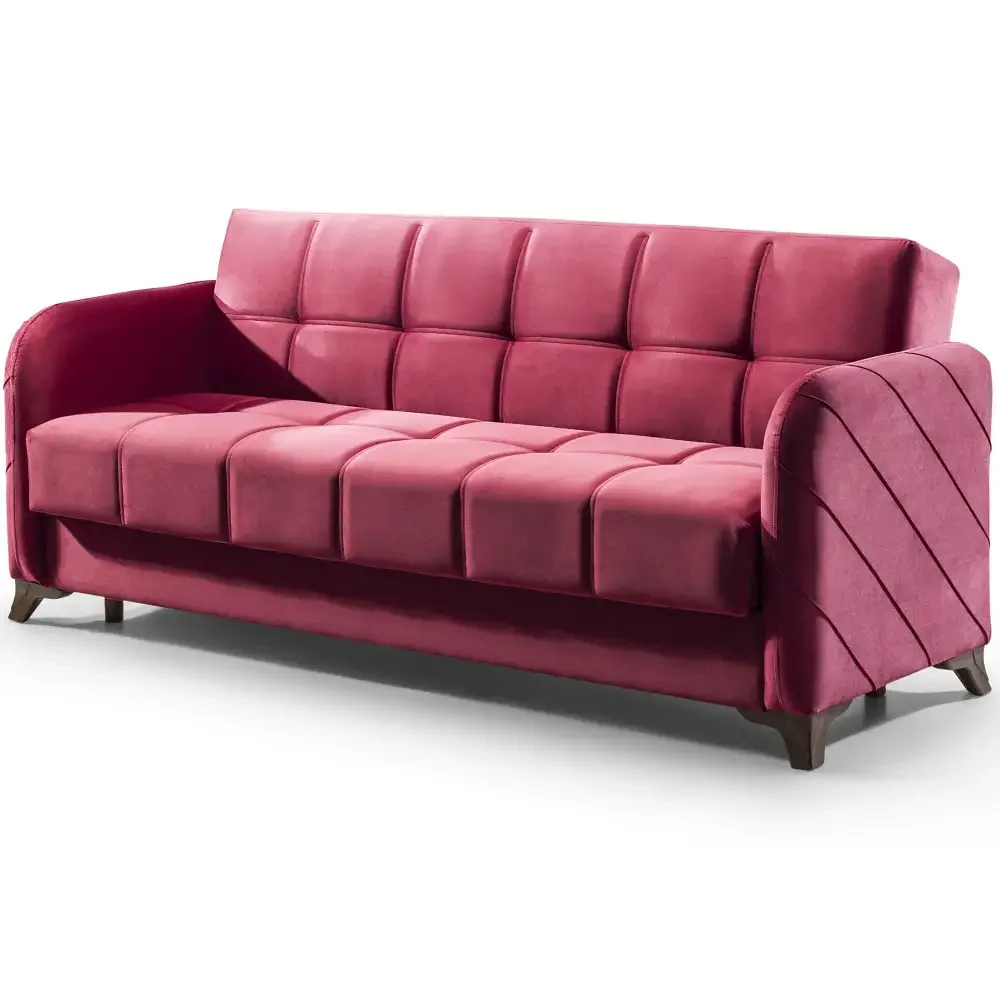 Canapea Extensibila Cu Lada De Depozitare Living 215x85x90 Cm – Stofă, Roz Bordo (Trandafiriu)– Roza